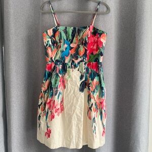 Oleg Cassini Multicolor Floral Linen Blend Mini Dress sz 6
